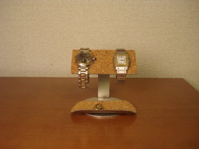 画像1: ハーフパイプコルクバー2本掛け腕時計スタンド