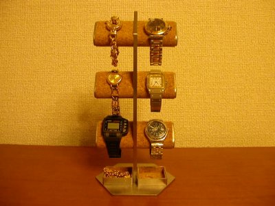画像1: 腕時計スタンド　  6本掛けトレイ付き腕時計スタンド