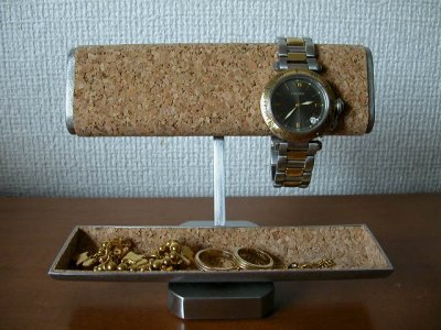 画像2: 時計スタンド  だ円パイプ腕時計２本掛け小物入れ付き腕時計スタンド　