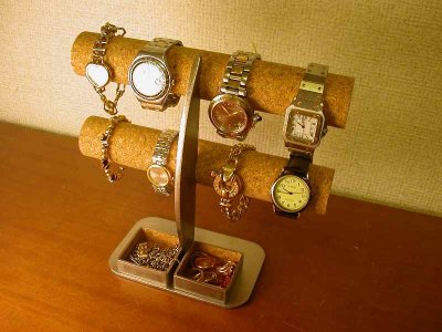 画像1: 腕時計スタンド　腕時計スタンド 自作　腕時計スタンド 手作り　　角トレイ三日月支柱8本掛け腕時計収納スタンド