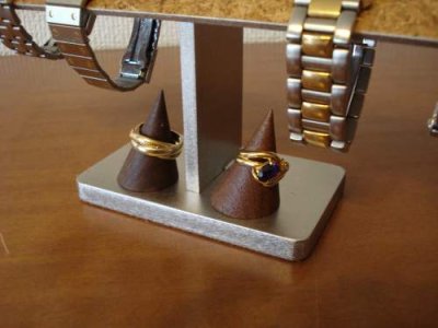 画像3: 4本掛け腕時計スタンド　木製チョコ色リングスタンド付き