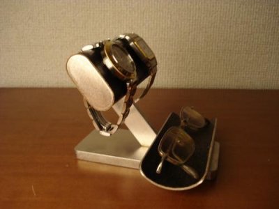 画像3: ウオッチスタンド　ブラックコルクだ円パイプ2本腕時計＆眼鏡スタンド
