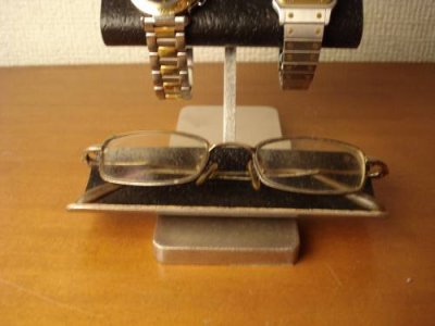 画像2: ウオッチスタンド　ブラックコルクだ円パイプ2本腕時計＆眼鏡スタンド