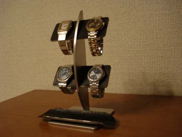画像1: 誕生日プレゼントに　ブラックコルク4本掛け腕時計スタンド　ロングトレイバージョン (1)