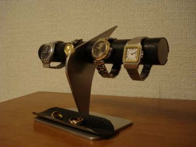 画像1: 誕生日プレゼントに　ブラックコルク4本掛けデザイン腕時計スタンド　ロングトレイバージョン