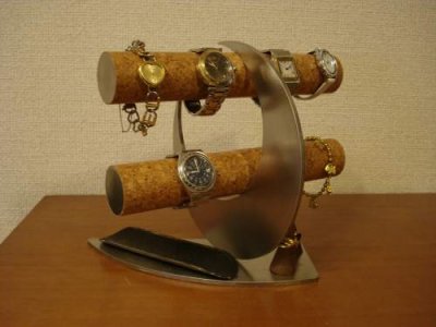 画像3: 三日月ムーンブラックロングトレイ、木製チョコ色リングスタンド付き腕時計スタンド