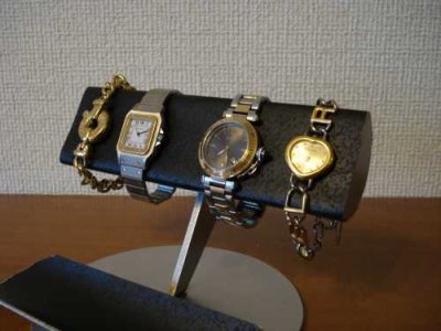 画像1: 誕生日プレゼントに　ブラックコルク半円パイプ4本掛け腕時計スタンド