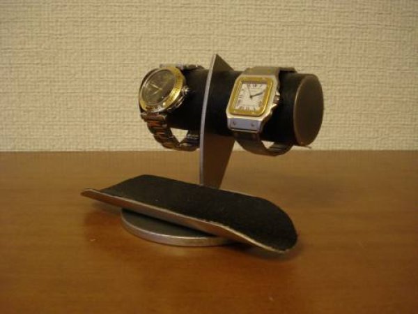 画像1: 時計収納スタンド　どっしりちょっと太めパイプブラックコルク腕時計スタンド (1)