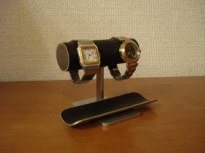 画像1: 腕時計スタンド　腕時計スタンド 2本　腕時計スタンド かわいい　腕時計スタンド diy　腕時計スタンド 高級　ウオッチスタンド　ブラック2本掛けロングトレイウォッチスタンド　BW78