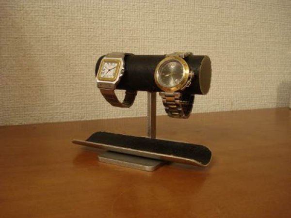画像1: 腕時計スタンド　腕時計スタンド 2本　腕時計スタンド かわいい　腕時計スタンド diy　腕時計スタンド 高級　ウオッチスタンド　ブラック2本掛けロングトレイウォッチスタンド　BW78 (1)