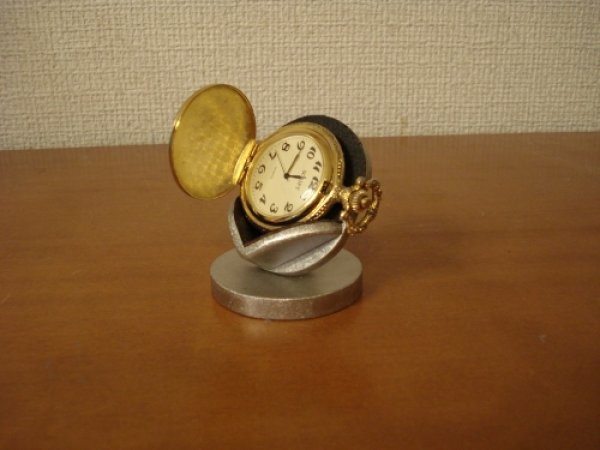 画像1: 懐中時計スタンド　ブラック横向き懐中時計蓋開きディスプレイスタンド (1)