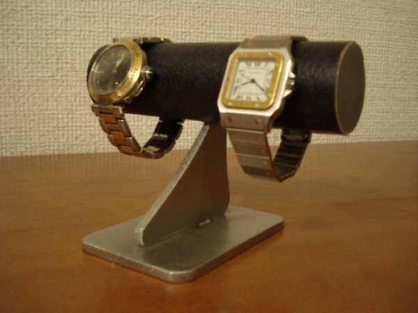 画像1: ウオッチスタンド　ブラック2本掛けどっしり安定腕時計スタンド (1)