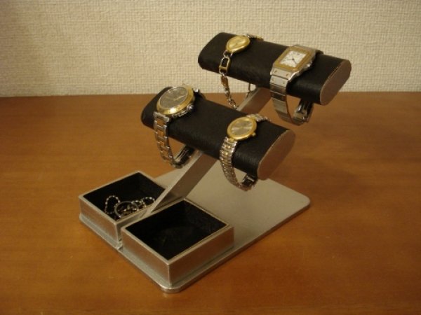 画像1: 誕生日プレゼントに　ブラック4本掛け楕円時計収納ケース風腕時計スタンド (1)
