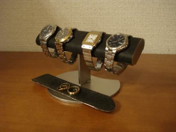画像1: 誕生日プレゼントに　時計スタンド　ブラック楕円4本掛け腕時計スタンド　ロングトレイ (1)