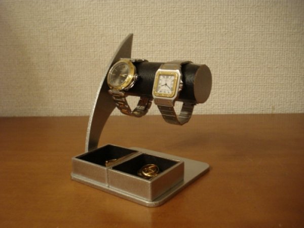 画像1: 腕時計スタンド　ブラック2本掛けダブル角トレイ腕時計スタンド　AK4543 (1)