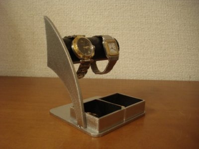 画像1: 腕時計スタンド　ブラック2本掛けダブル角トレイ腕時計スタンド　AK4543