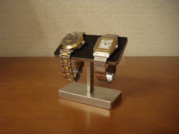 画像1: 彼氏へのプレゼントでしたら！どっしり2本掛けバー腕時計スタンド　ブラック (1)