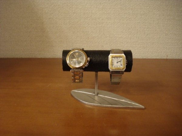 画像1: 腕時計スタンド　ブラック2本掛けリーフ腕時計スタンド 　AK491 (1)