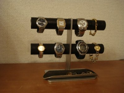 画像1: 腕時計スタンド　ブラック8本掛けロングハーフパイプトレイインテリア腕時計スタンド　AK772