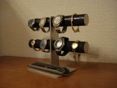 画像2: 腕時計スタンド　ブラック8本掛けロングハーフパイプトレイインテリア腕時計スタンド　AK772
