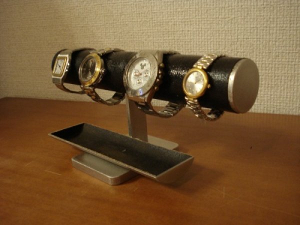 画像1: プレゼントに　ブラック4本掛けどっしり時計収納スタンドトレイ付き　AK886 (1)
