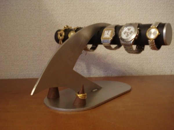 画像1: 時計スタンド　ブラックデザインインテリア4本掛け腕時計ディスプレイスタンド　指輪スタンド付き　AK442 (1)