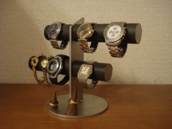 画像1: ウオッチスタンド　ブラック6本掛け腕時計スタンド　指輪スタンドバージョン（未固定　動かせます）　AK5133 (1)