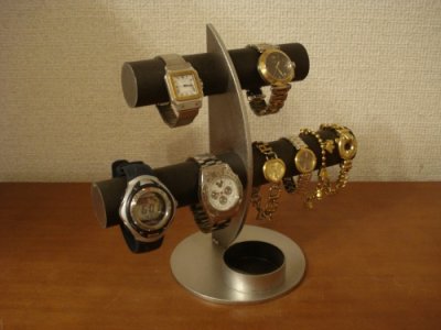 画像1: 腕時計スタンド　ブラック三日月6本掛け腕時計スタンド　丸トレイバージョン　A6655