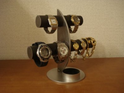 画像2: 腕時計スタンド　ブラック三日月6本掛け腕時計スタンド　丸トレイバージョン　A6655