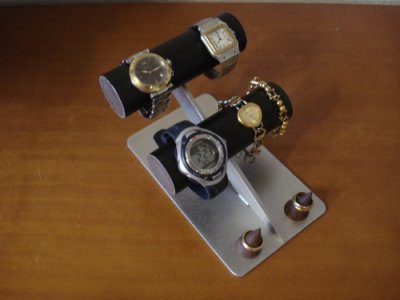画像2: 誕生日プレゼントに　ブラック腕時計ケース風4本掛け腕時計スタンド　ダブル木製リングスタンド付き　AK523