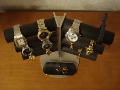 画像1: 腕時計スタンド　ブラック12本掛け角度付きロングトレイスタンド