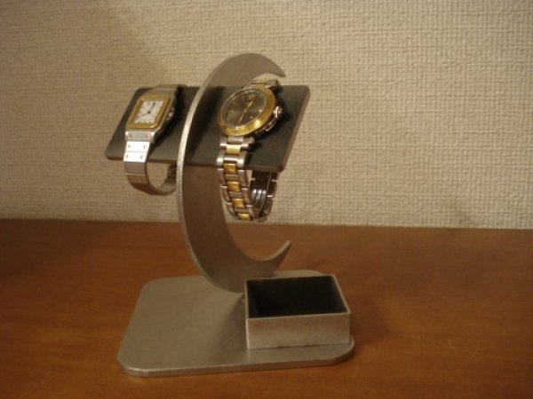 画像1: 腕時計スタンド　ブラック三日月バー腕時計スタンド　角トレイ付き (1)