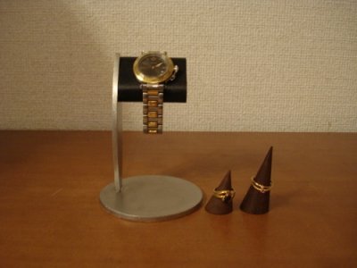 画像1: ウオッチスタンド　ちょっと背が高いシングルブラックコルク腕時計スタンド　リングスタンドバージョン