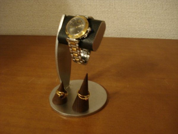 画像1: ウオッチスタンド　ちょっと背が高いシングルブラックコルク腕時計スタンド　リングスタンドバージョン (1)