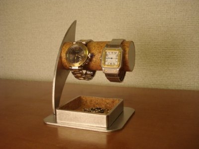 画像3: 腕時計スタンド　丸パイプ腕時計2本掛け大きいトレイ付き時計ラック　パイプ太め