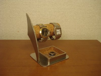 画像2: 腕時計スタンド　ウオッチスタンド　2本掛け大きいトレイ付き時計ラック　パイプ太め腕時計スタンド　