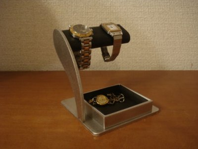 画像1: 腕時計スタンド　ブラック2本掛けアクセサリー収納トレイ腕時計スタンド				