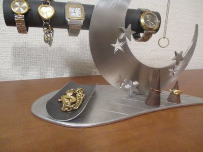 画像3: クリスマスプレゼントに　　リーフ三日月腕時計、ネックレス、リングスタンドトレイ　ブラック