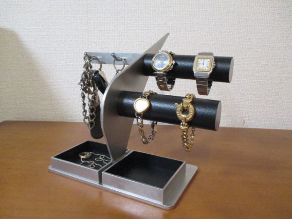 画像1: 腕時計スタンド　丸パイプ4本掛け、キーダブルトレイ　アクセサリースタンド (1)