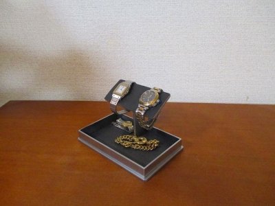画像3: 腕時計スタンド　バー2本掛け大きいトレイ腕時計スタンド　ブラック 