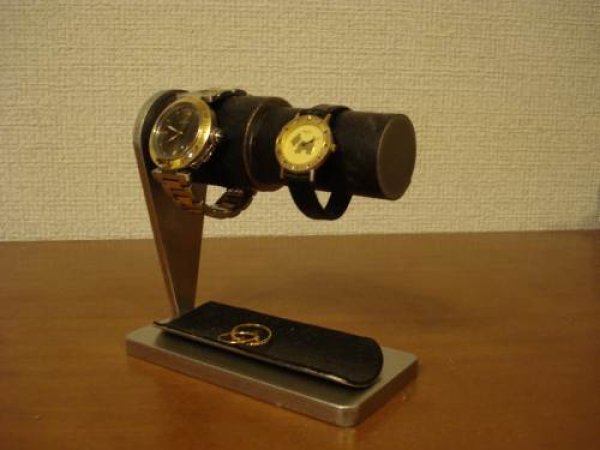 画像1: ウオッチスタンド　男女ペア腕時計スタンド　ハーフパイプブラックトレイ (1)