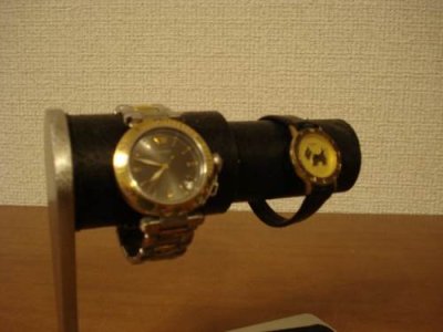 画像1: ウオッチスタンド　男女ペア腕時計スタンド　ハーフパイプブラックトレイ