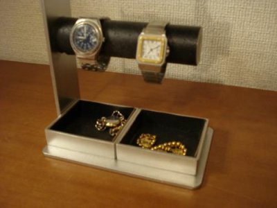 画像1: 腕時計スタンド　丸パイプ2段でかいトレイ4〜6本掛けブラック腕時計スタンド 