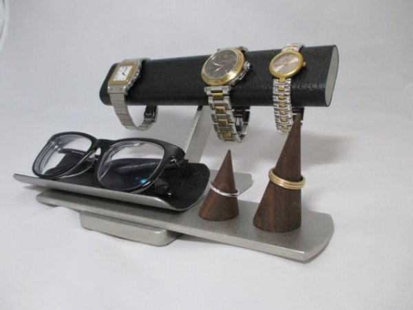 画像1: 腕時計スタンド　時計スタンド　だ円パイプブラック腕時計4本掛け、スマホ、めがね、アクセサリー収納スタンド　ak-design (1)