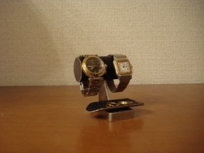 画像1: 腕時計スタンド　♪チビブラックトレイ付き腕時計スタンド　受注製作