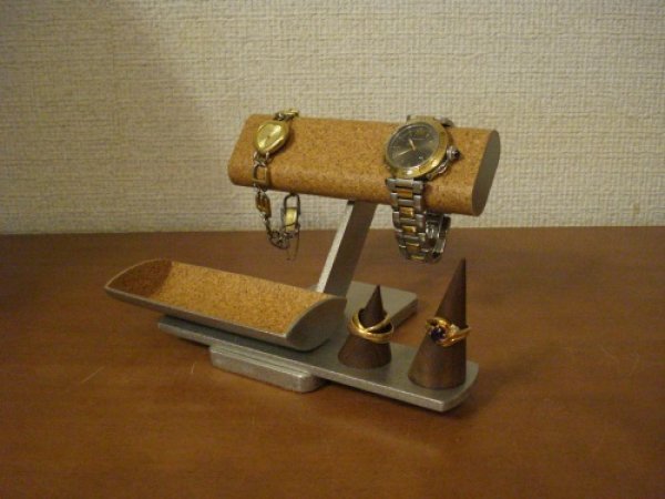 画像1: 腕時計スタンド　スタンダード腕時計、リング、小物入れ付きアクセサリースタンド　リングスタンド固定、トレイ端蓋あり (1)