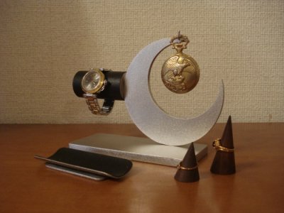 画像1: 懐中時計スタンド　腕時計、懐中時計ブラックトレイ＆リングスタンド未固定バージョン　　ak-design　受注製作 N15611