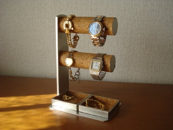 画像1: 丸パイプ2段でかいトレイ4〜6本掛け腕時計スタンド 　 (1)