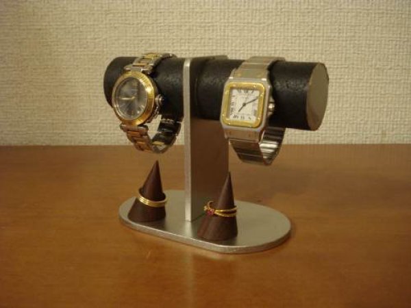 画像1: 腕時計スタンド　2本掛けダブルリングスタンドブラック腕時計スタンド 　No.120915 (1)