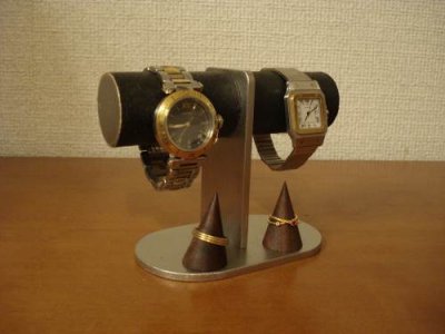 画像3: 腕時計スタンド　2本掛けダブルリングスタンドブラック腕時計スタンド 　No.120915